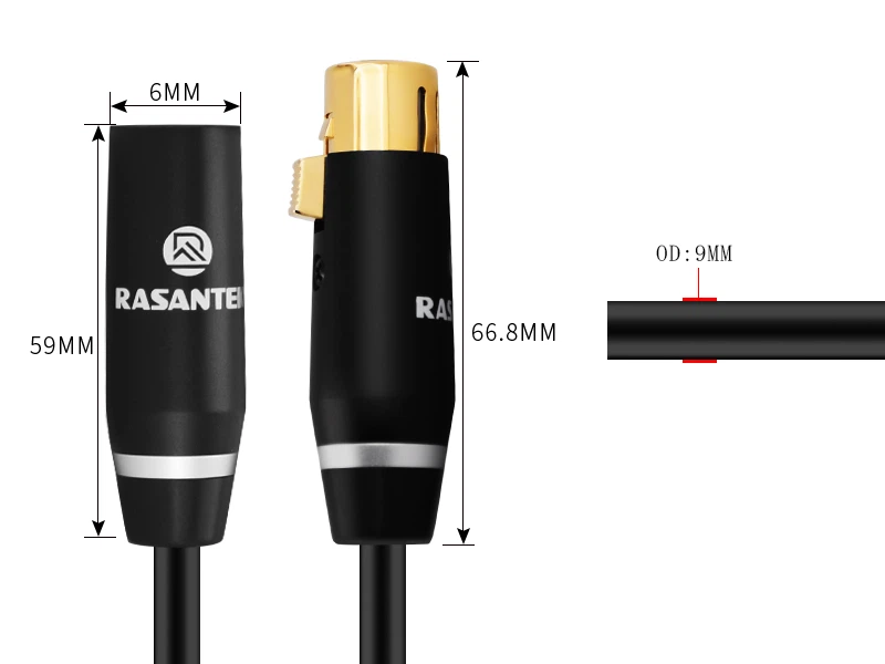 黒XLRオス-XLRメス・ケーブル・サイズ