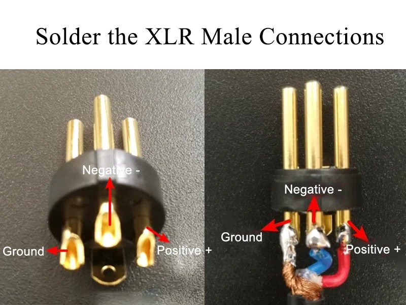 Припаяйте мужские разъемы XLR