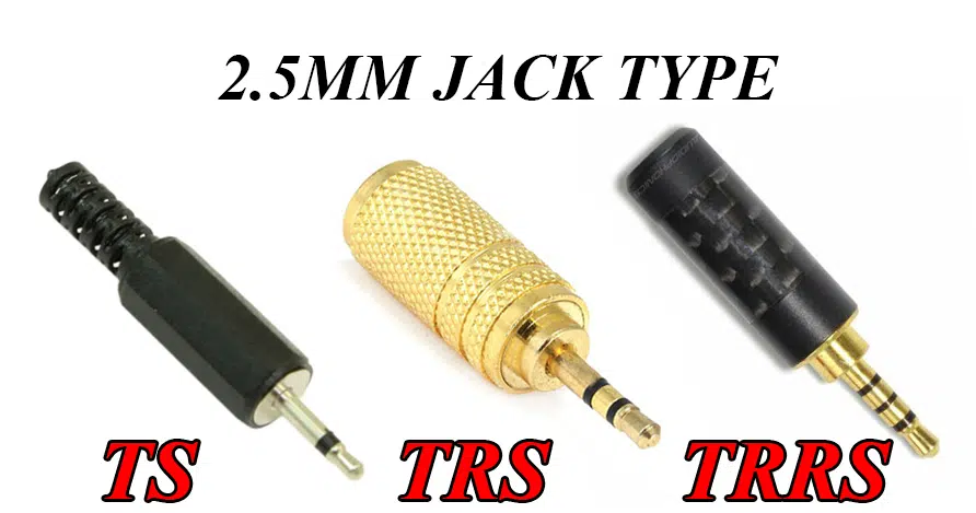 Tipos de conetor TS TRS TRRS de 2,5 mm