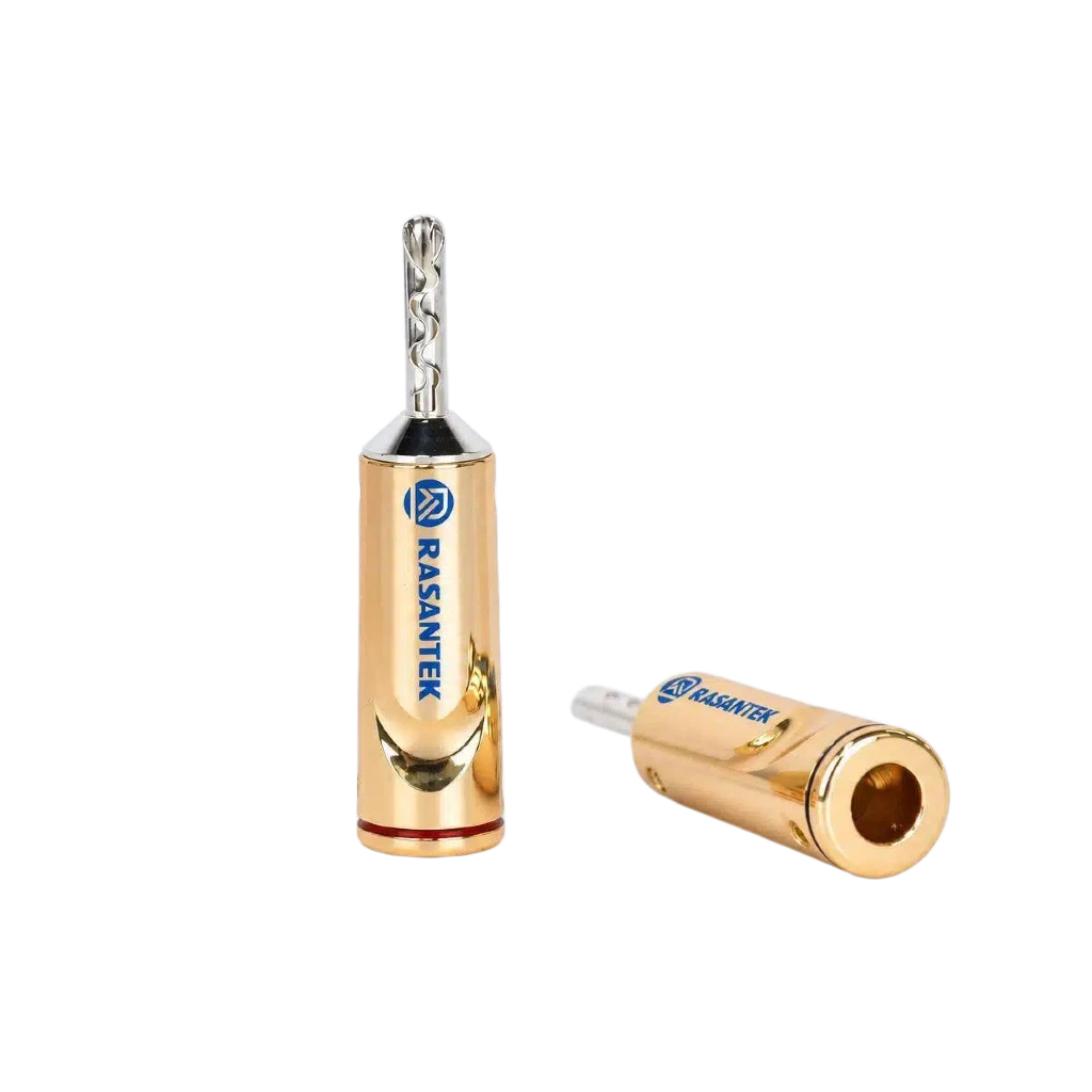 Conector tipo banana Premium HiFi BFA (punta retorcida) – Conector metálico dorado para cable de altavoz, tipo soldadura, para sistemas audiófilos - B044