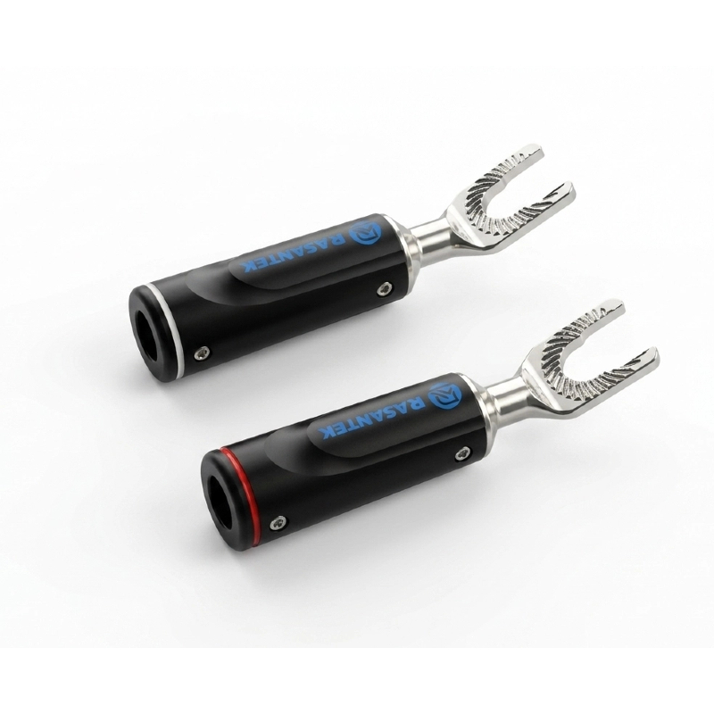 RASANTEK 镀银叉形端子——黑色POM外壳铲形连接器，适用于Hi-Fi音箱线及功放接线柱 - Y021