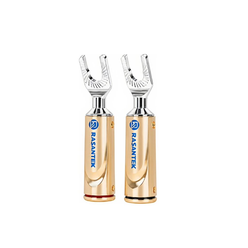 RASANTEK 镀银铲形连接器——适用于高保真音箱线和功放接线柱的金色金属外壳叉形端子 - Y020