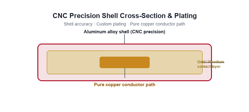 Precision CNC machined connector shell close-up